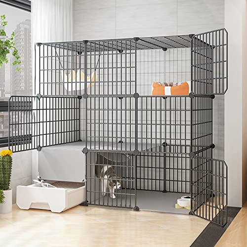 UQACHG Jaulas Grandes para Gatos De Interior con Bandeja Sanitaria, Jaula De Alambre, Jaula Plegable, Jaula Portátil para Cobayas con Almohadilla De Resina.,Black-a-111 * 49 * 109cm-2