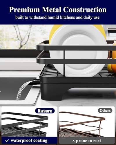 Kitsure Dish Drying Rack - Multi-Functional Dish Rack for Kitchen Counter with Cutlery Holder, Rust-Proof Storage Solution with Rotatable, 15.7" x 12.0" x 5.5", Black - Image 6