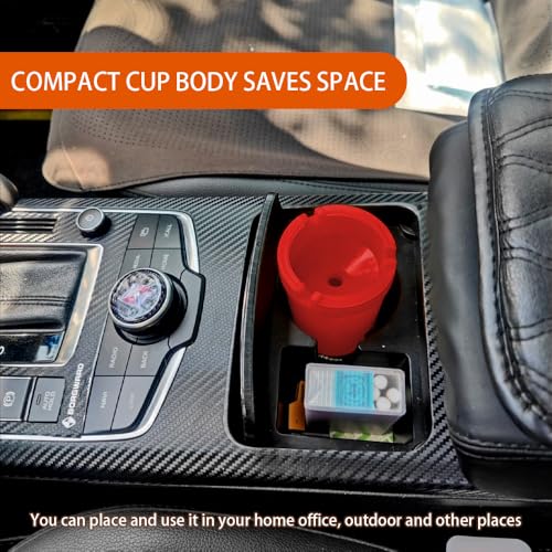 Image of Car Ashtray, Smokeless Smellproof Windproof Self-Extinguishing Auto Ashtray, Portable Mini Vehicle Cigarette Trash Can for Most Cup Holder, Universal Car Accessories for Vehicles, Home, Office (Red)