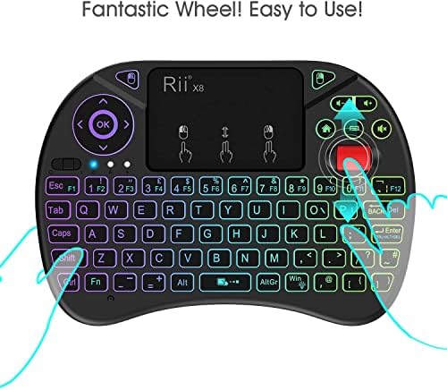 Rii Mini Wireless Multi-media Keyboard Touch Pad Mouse Combo With Scroll Button/Handheld Remote/LED Backlit/Rechargeable For PC/Laptop/Smart TV/Raspberry Pi/KODI//Android TV Box/HTPC/Windows