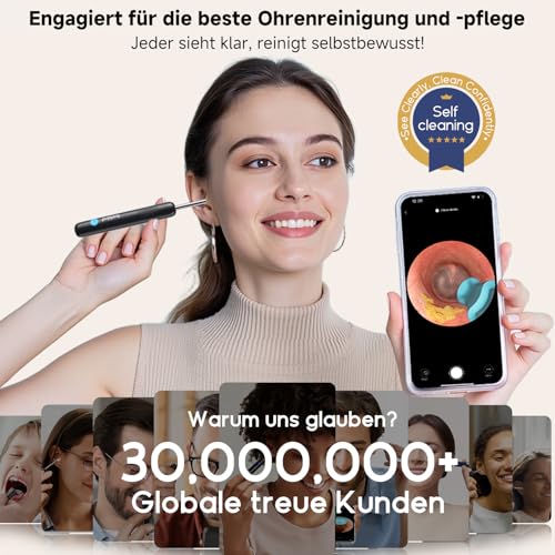 BEBIRD R1 Ultra Ohrenschmalz Entferner Kamera, Ohrenreiniger mit Otoskop für Zuhause, Komplett-Set mit Sichtbarer Dropper & Pinzette, Für Ohr & Nase & Rachen Untersuchung der Familie-Schwarze