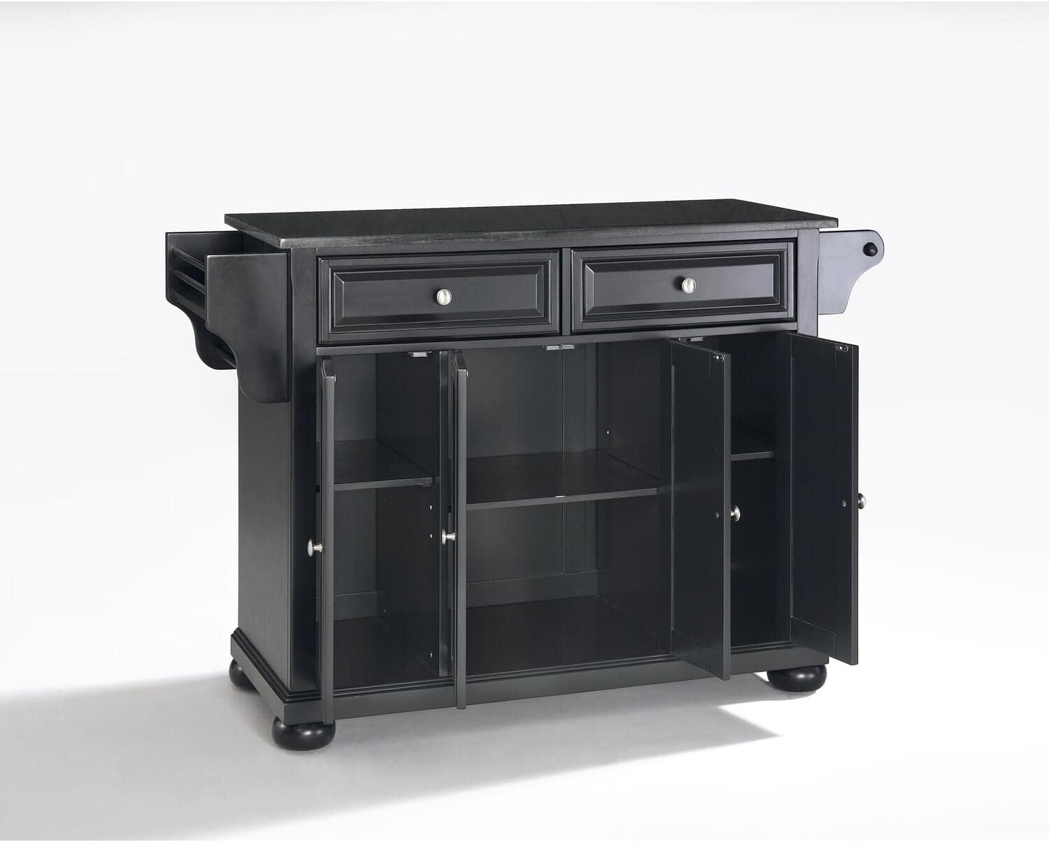 HomeStock Full Size Kitchen Island with Countertop & Storage Modern Kitchen Furniture Black/Black Marble Top