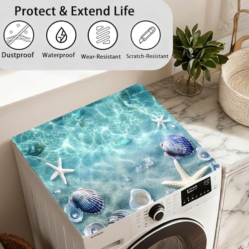 Image of Washer Dryer Top Cover Mat, Non-Slip Laundry Room Decor, Laundry Room Kitchen Appliance Decor Protector Universal 23.6 inchx19.7 inch (Sea)