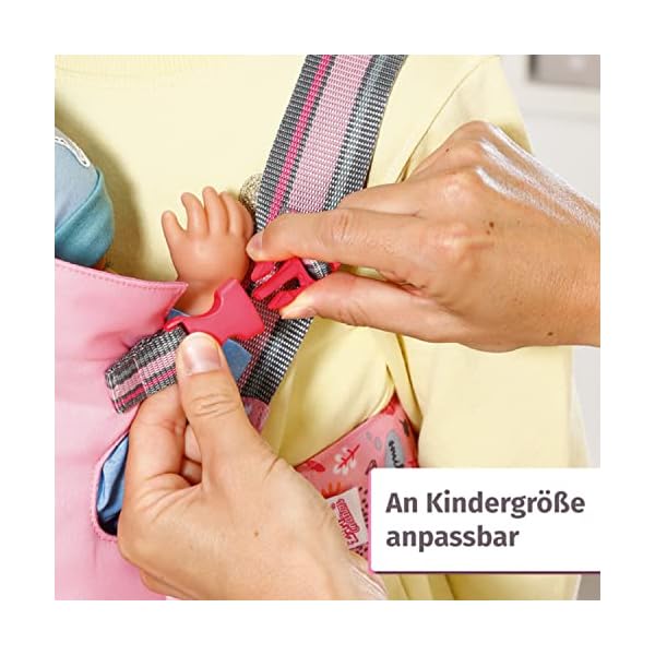 Zapf Creation 832462 BABY born Babytrage - Puppentrage für Kinder Puppezubehör, 2 Blickrichtungen mit verstellbaren Gurt in rosa grau für 36 cm und 43 cm große Puppen geeignet – Bild 3