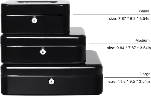 Miniatura 8 de Caja de dinero grande con bandeja de dinero y cerradura, caja de dinero de metal para efectivo, caja de seguridad de 11.8 x 9.5 x 3.54 pulgadas,