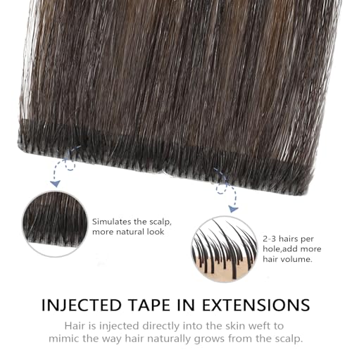 Image of COOKAYU Invisi Edge Tape in Hair Extensions Real Human Hair Seamless Injected Tape Ins 18Inch 20pcs 40g Natural Black to Medium Brown and Caramel blonde Extensions