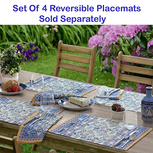 Home Bargains Plus Provence Allure Arabesque Yellow And Blue Floral Bordered Country French Fabric Tablecloth Collection, Indoor Outdoor, Stain And Water Resistant, Set Of 8 Napkins #TOP4