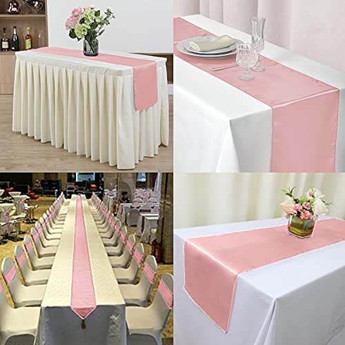Mtreo 10 Pack Satin Table Runner Rose Gold 12" X 108" Long Silky And Smooth Table Runner Fit Rectangle And Round Table With 60 Pcs Balloons For Wedding, Birthday Party, Banquet, Graduation Decoration #TOP6