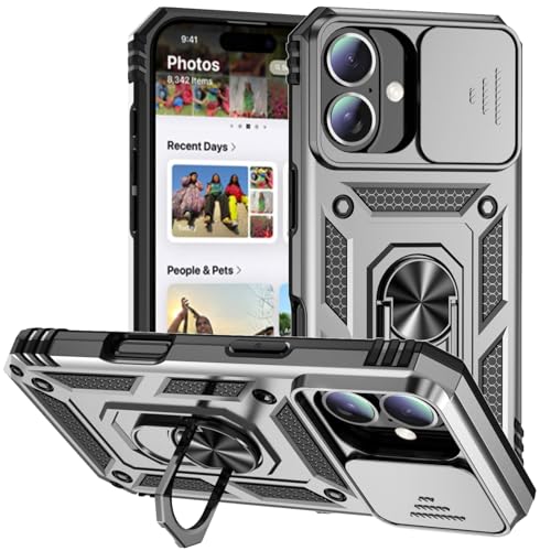 Coque iPhone 16 protection caméra robuste avec support voiture magnétique argent