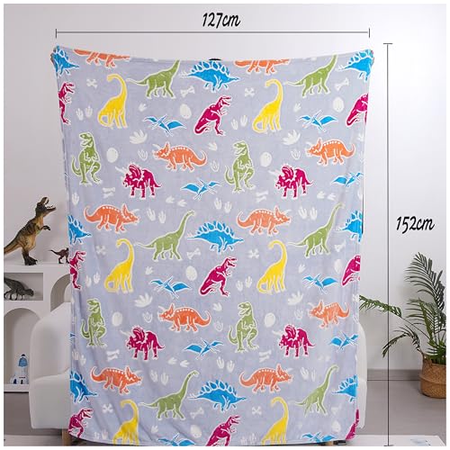 Kuscheldecke Flauschig Kinder,Glow In The Dark Blanket, Dinosaurier Kuscheldecke Geschenke für Mädchen Junge 4-12 Jahren,Geburtstagsgeschenk Flauschige Decke 127x152 cm Perfekt für Zimmer, Sofa, Reise