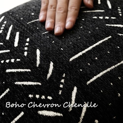 Image of Foindtower Set of 2 Decorative Chenille Jacquard Throw Pillow Covers Textured Farmhouse Vintage Cushion Covers Modern Boho Accent Home Decor for Sofa Chair Couch Bedroom Living Room,18x18 Inch,Black