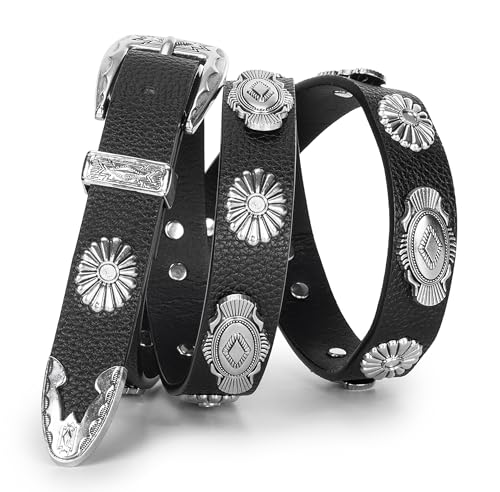 Western-Concho-Cowboy-Belts for Women - PU-Leather Thin Rivet Cowgirl Studded Belt for Jeans(for 29-38''Wasit)3