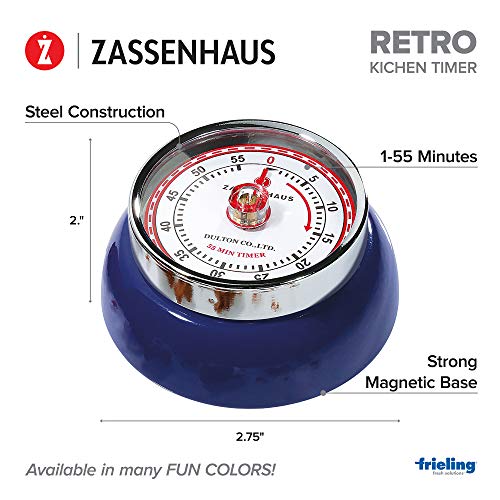 Zassenhaus Magnetic Retro 60 Minute Kitchen Timer, 2.75-Inch, Navy Blue - Image 3