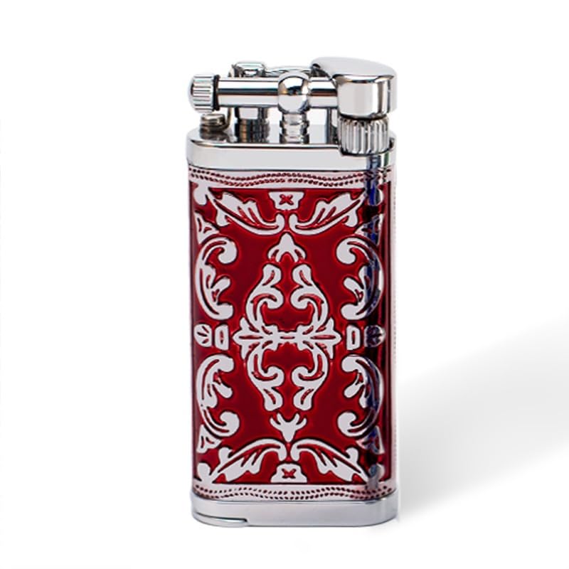 Vintage Brass Portable Butane Lighter Pure Hand-Made Enamel Engraving 90 Inclined Flame Suitable for Collection Ornaments Mens Gifts