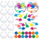 Jingmore 12 Set 30 oz Table Tennis Fish Bowl Carnival Game Favors with Bounce Round Bowls Multicolor Balls Gold Plastic Fish for Adults Carnival Game Party Activity Prizes(4.7 x 4.1 Inch)