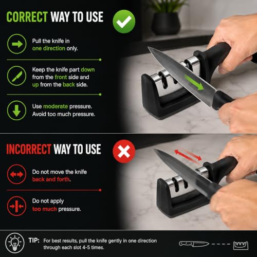 Image of Celvee Knife Set 3-Piece with Knife Sharpener Tool, Stainless Steel Chef Knives, Sharp Cutting Knives for Kitchen, Vegetable, Fruit & Meat Cutting (3 Knife Set + Knife sharpner)