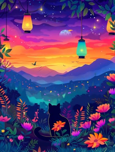 Coloriage par numéro adulte paysage onirique pour décoration chambre