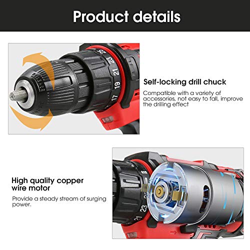 36 V Akku-Schlagbohrmaschine, 3000 U/Min Bohrhammer-Schlagbohrmaschine Mit 2 Bohrern, 2 Lithium-Batterien Und… – Bild 5
