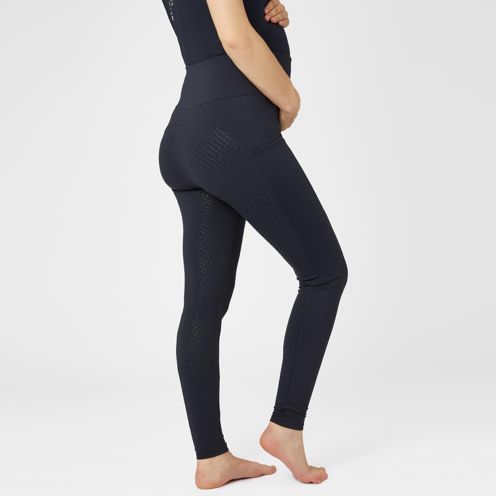 HORZE Damen Schwangerschafts-Reitleggings Ginny – Bequeme & Elastische Umstands-Reithose mit Silikon-Vollbesatz & Handytasche - Blau, 42