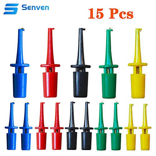 Senven 15pcs Multímetro Cable clip gancho plomo Mini conjunto sonda prueba electrónica, para herramienta de reparación, mini ic sonda grabber, rojo u00d7 3 azul u00d7 3 negro u00d7 3 amarillo u00d7 3 verde u00d7 3.