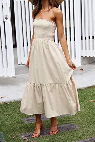 ZESICA Women's Summer Strapless Dress Off Shoulder Sleeveless High Waist Solid Color Beach Long Dresses3