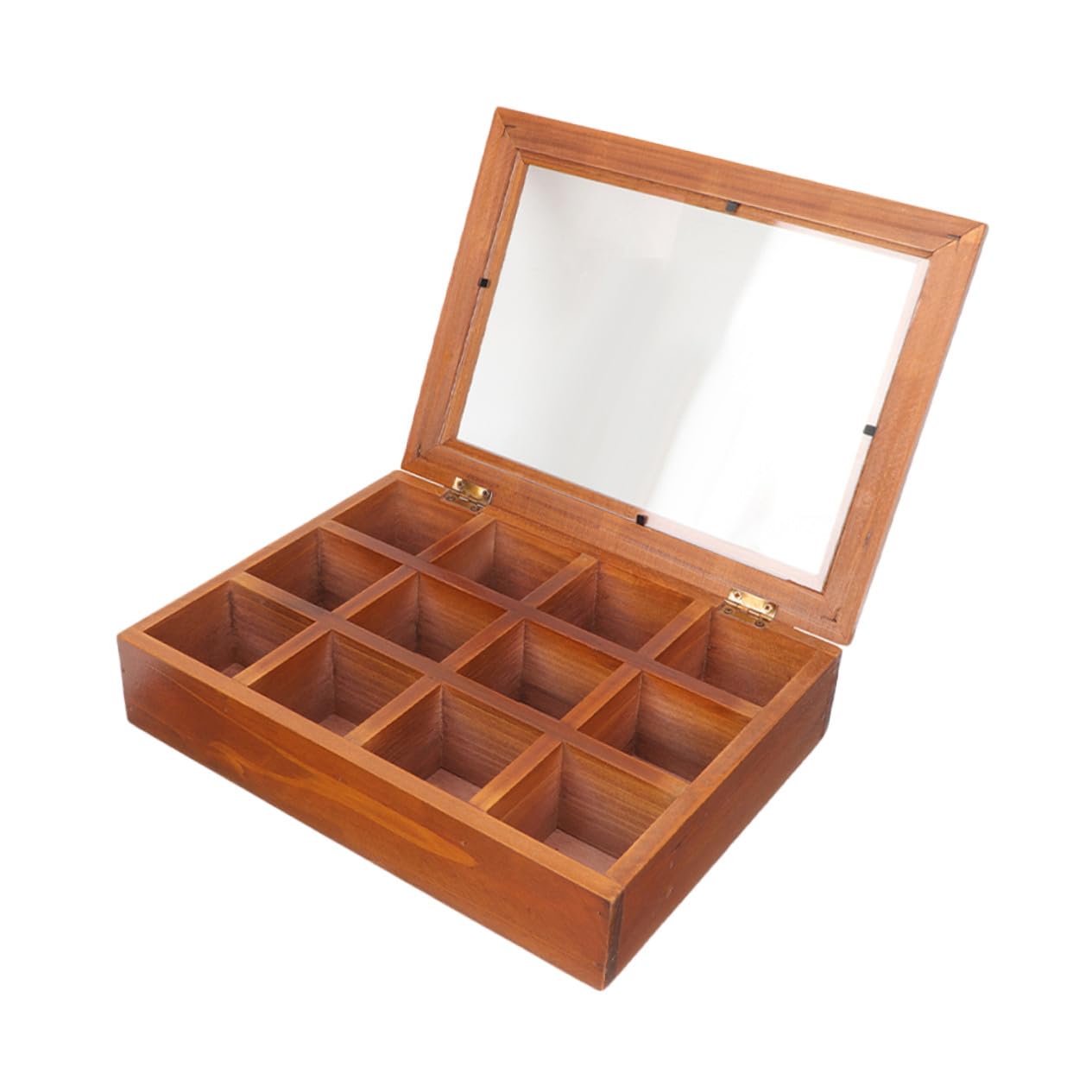 Boîte à Sachets De Thé En Bois 12 Compartiments 30,99 x 26,5 x 6 Cm Avec Couvercle Acrylique Transparent Hermétique Organisateur Maison Bureau Voyage