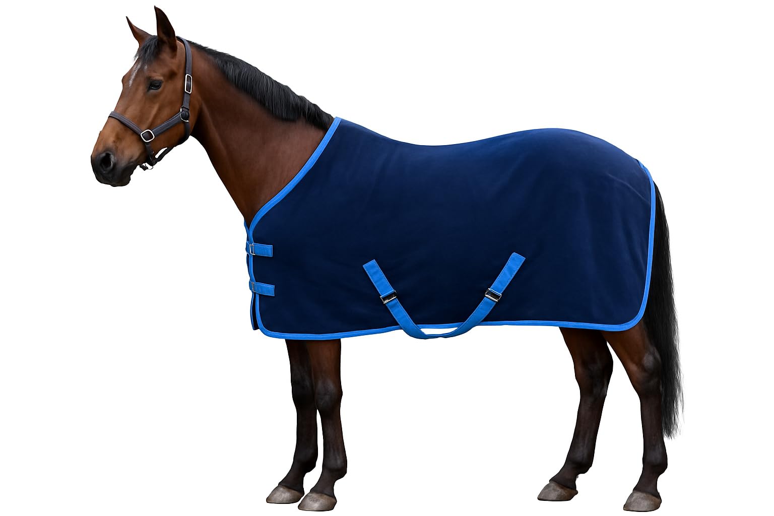 IV Horse Premium Suede Fleece Horse Rug, Navy Blue with Light Blue Trim, 5'0'' - 7'0'' (5'3'')