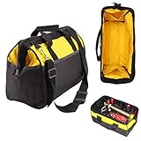 Metal con base de PVC duro PetHot Bolsa para Herramientas de Gran Abertura Gran Fuerte Pesado Carga Multipropósito con Cremallera,Con Correa de Hombro, Negro y Amarillo