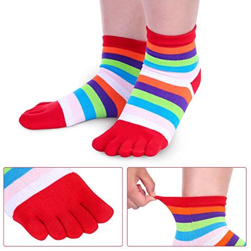 Image of SATINIOR 6 Pairs Rainbow Women Toe Socks Full Finger Socks Separated Cotton Stocking Colorful Stripe Stocking for Women Men
