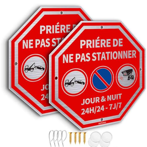 2 Pièces Stationnement Interdit Sortie Voitures Aluminium, Cm 20 x 20 Parking Privé, Panneau Interdiction de Stationner Défense d'Entrer Octogonal (Panneau...