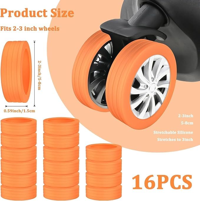 Image of Suitcase Wheel Cover Set of 8 Piece- Noise Reduction, Anti Scratch & Shock Absorption Silicone Protector Fits Most Trolley Luggage Bag & Office Chair