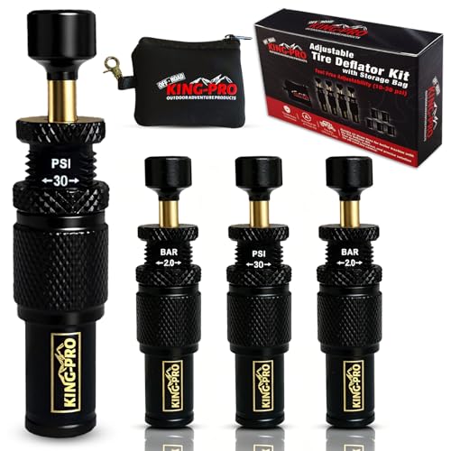 KING-PRO Adjustable Auto-Stop Tire Deflator Valve Kit 4 PCS Screw-on Tyre Air Down Tool (10-30 PSI) for Offroad 4x4 Vehicle Accessories