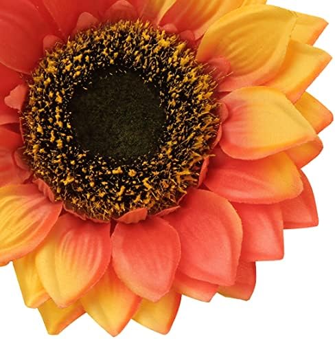 6 Pcs Large Artificial Sunflower Heads, 7" Orange Fake Silk Sunflowers Bulk Faux Sun Flowers Arrangements for Home, Birthday, Party, DIY, Wedding, Autumn Decorations