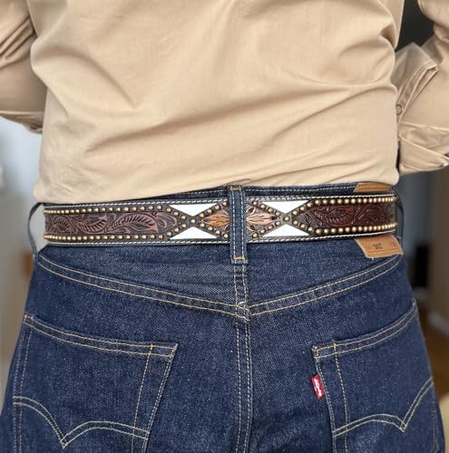 DANIEL'S ARTPLANET Western Belt for Men Full Grain Leather Cowboy Belt 1.5” Wide With Buckle Handmade Engraved Tooled4