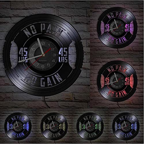 Placa de peso para gimnasio, 45 libras, disco de vinilo, reloj de pared, sala de entrenamiento, levantamiento de pesas, decoración de álbum de vinilo, ilustraciones, regalo de fitness