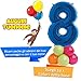 Dolce idea Composizione Personalizzata Mylar Sagoma Numero 8 Blu con Adesivi di Curioso Come George e del Tuo Nome, Base Pallocini e Kit Fai da Te, Addobbi Festa Compleanno