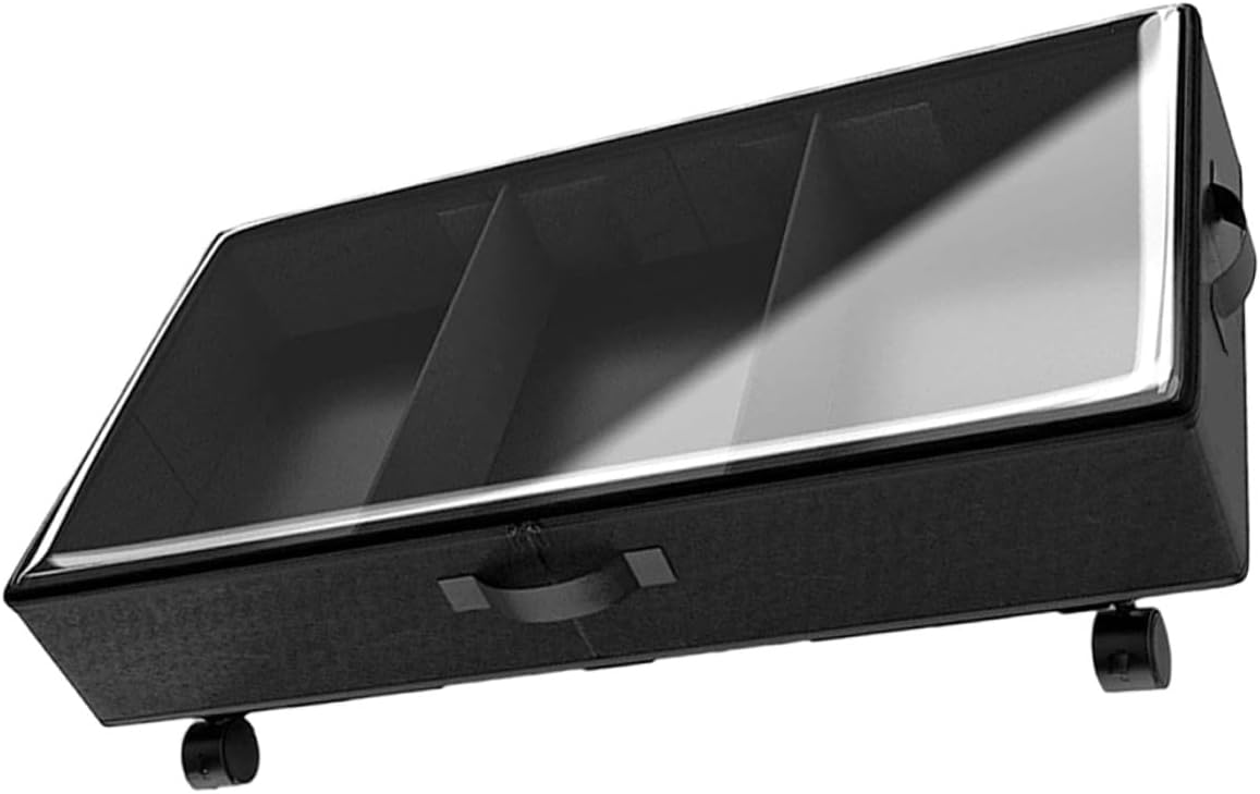 -bed Storage Bin with Wheels 3-grid Oxford Cloth Zippered Organizer Large Capacity Dustproof Storage Box for Clothes Quilts