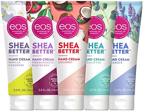 eos Every Hand Cream Bundle, Includes Vanilla Cashmere, Coconut, Pomegranate Raspberry, Lavender, and Eucalyptus, 24HR Hydration, 2.5 fl oz, 5-Pack