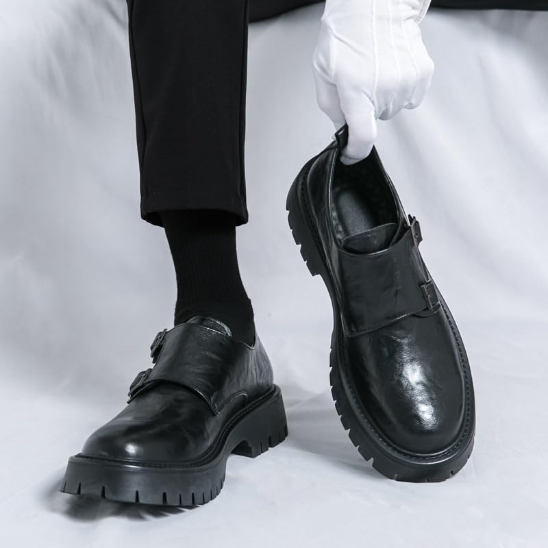 Double Monk Dress Oxford for Mens Wedding Office Classic Pu Leather Round Toe Slip Resistant Low Top Rubber Sole Non Slip Uniform Slip On3