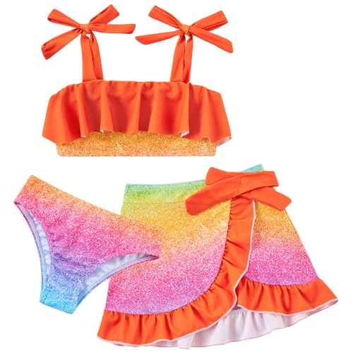 Image of ALISISTER Girls Swimsuit 3 Piece Bathing Suits Flounce Bikini Tankini Set Beach Swimwear with Cover Ups Skirt for 3-8 Years