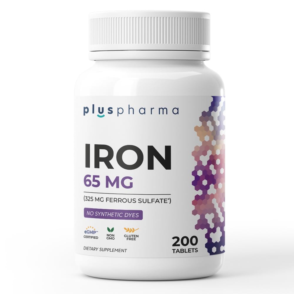 Iron 65 mg (from 325 mg Ferrous Sulfate), 200 Tablets, High Potency Iron Supplement, Non-GMO, Gluten Free, No Synthetic Dyes - 2 Pack