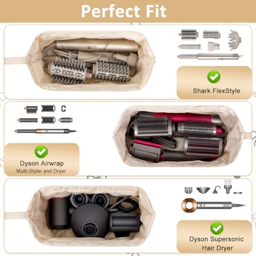 Image of MAYCREATE Travel Storage Bag for Dyson Air wrap Holder with Bow Pattern, Waterproof Hair Styling Accessories Storage for Dyson Airwrap Hair Dryer, for Shark FlexStyle, Curling Iron Hair Tools