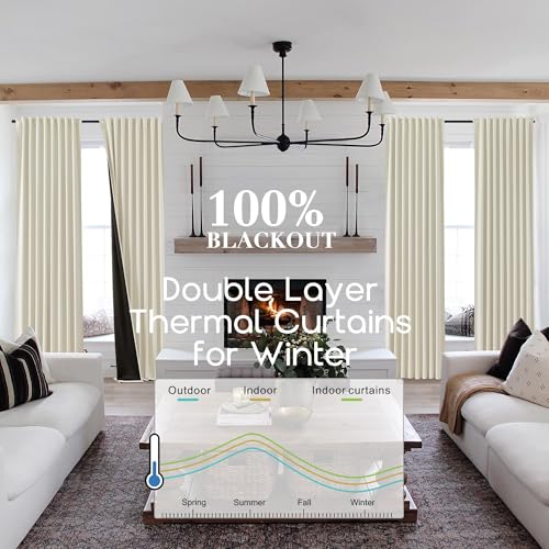 SHINELAND Blackout Curtains 120 Inches Extra Long for Living Room Large Window,Clip Rings Hooks Black Out Curtains 120 Inch Length for Bedroom 2 Panels Set,Cream Beige Curtains,10FT - Image 2