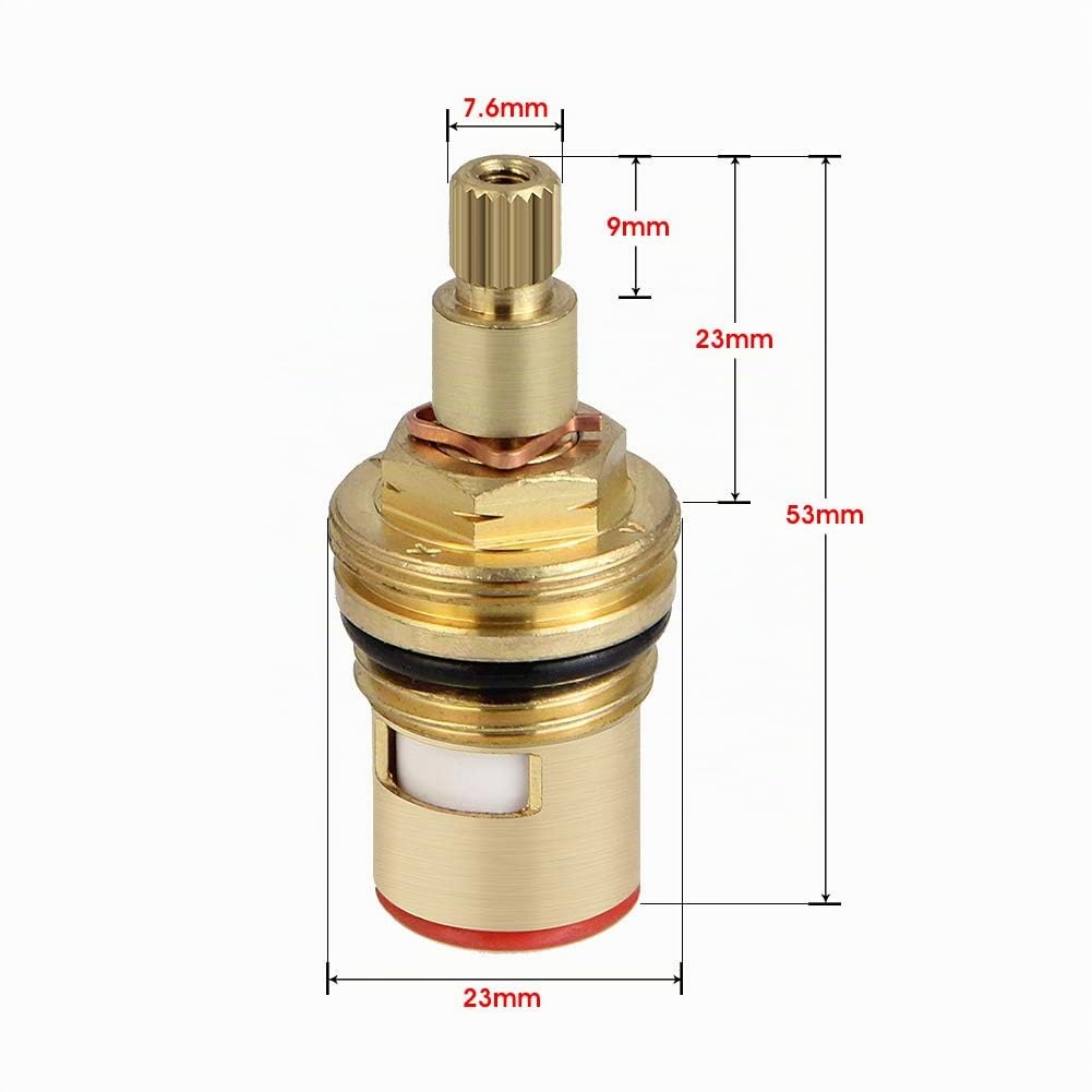 2 Pcs Vitoni in Ceramica per Rubinetti Acqua Fredda e Calda, Vitoni di Ricambio, Coppia di Vitoni con 20 Ingranaggi per Cucina Bagno, Lunghezza 53 mm, Oro
