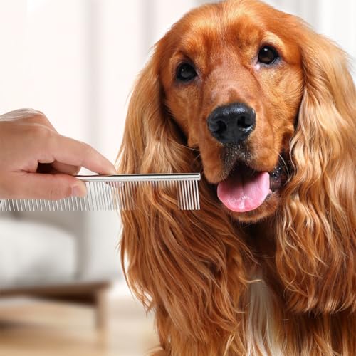 Qumy Dog Comb Pet Grooming Comb Dog Rake Comb Trimmer Stainless Steel Dog Comb for Dematting Removing Dead Matted or Knotted Hair  Cucciolini Doodles Qumy dog comb pet grooming comb dog rake comb trimmer stainless steel dog comb for dematting removing dead matted or knotted hair   cucciolini doodles