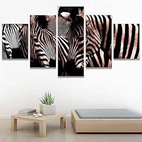 SIGNWIN 5 Panel Canvas Wall Art Animals Black...