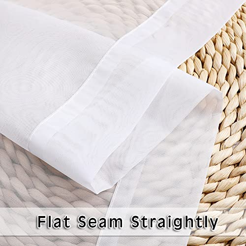 Image of OVZME White Sheer Window Valance Curtains, Light Filtering Kitchen Valances Windows Treatment, Small Voile Sheer Curtains for Living Room /Bathroom /Basement, Top Dual Rod Pocket, 2PCS