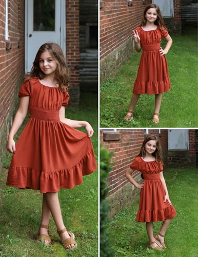 Arshiner Girls Summer Dresses Square Neck Ruffle Hem Tie Back Dresses Brown Size 12 thumb #5