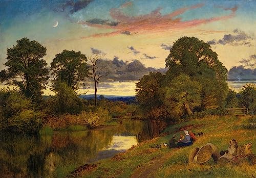 Pintura mural en lienzo vintage de 60x90cm con paisaje de atardecer para decoración del hogar