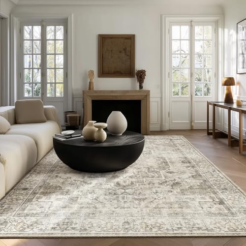 Washable Area Rugs for Living Room: 5×7 Bedroom Area Rugs Boho Vintage Rugs Stain Resistant Non Slip Low Pile Soft Lightweight Carpet for Kitchen Dining Room Farmhouse Nursery Kids Room Home Office